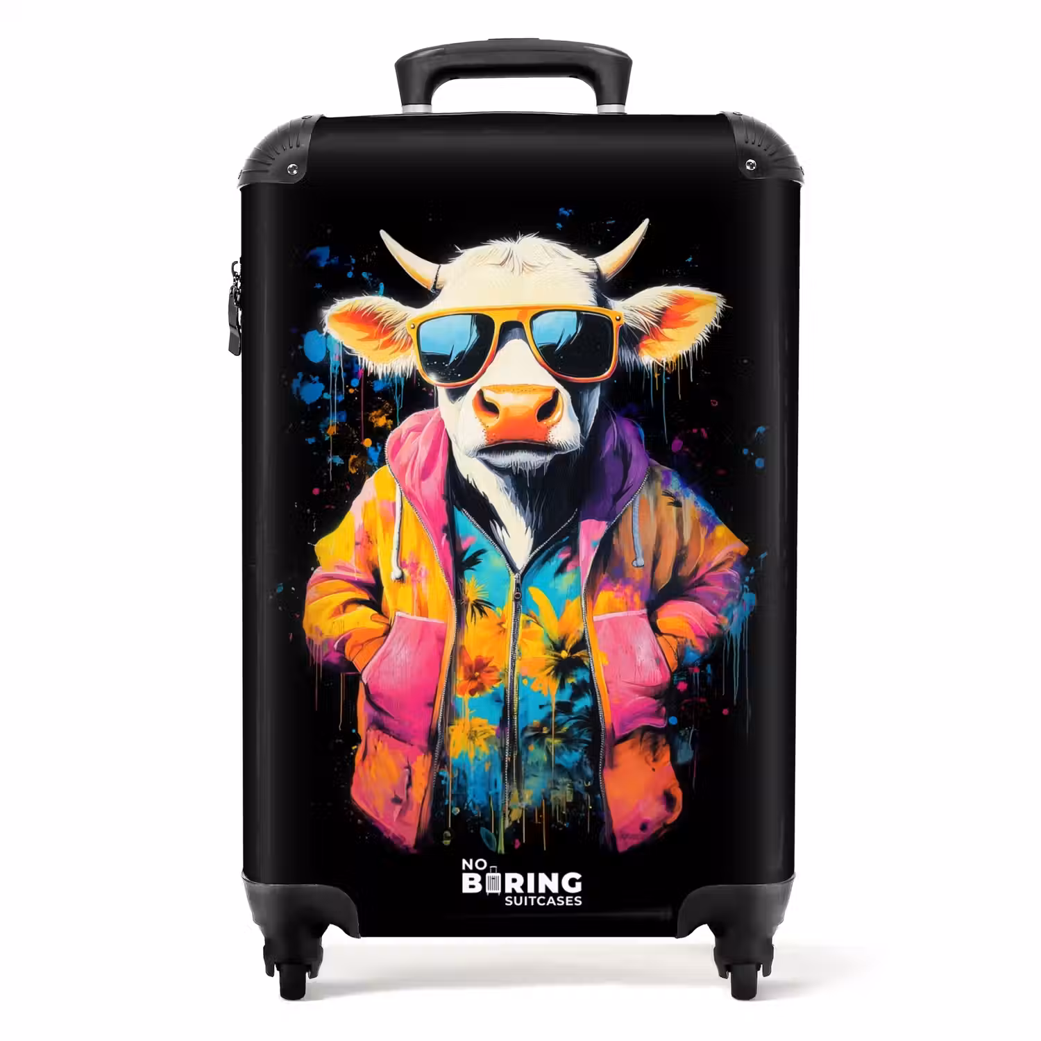 Stier met jas en zonnebril NBS - Handbagage koffer - Unisex middel -productfoto_recht