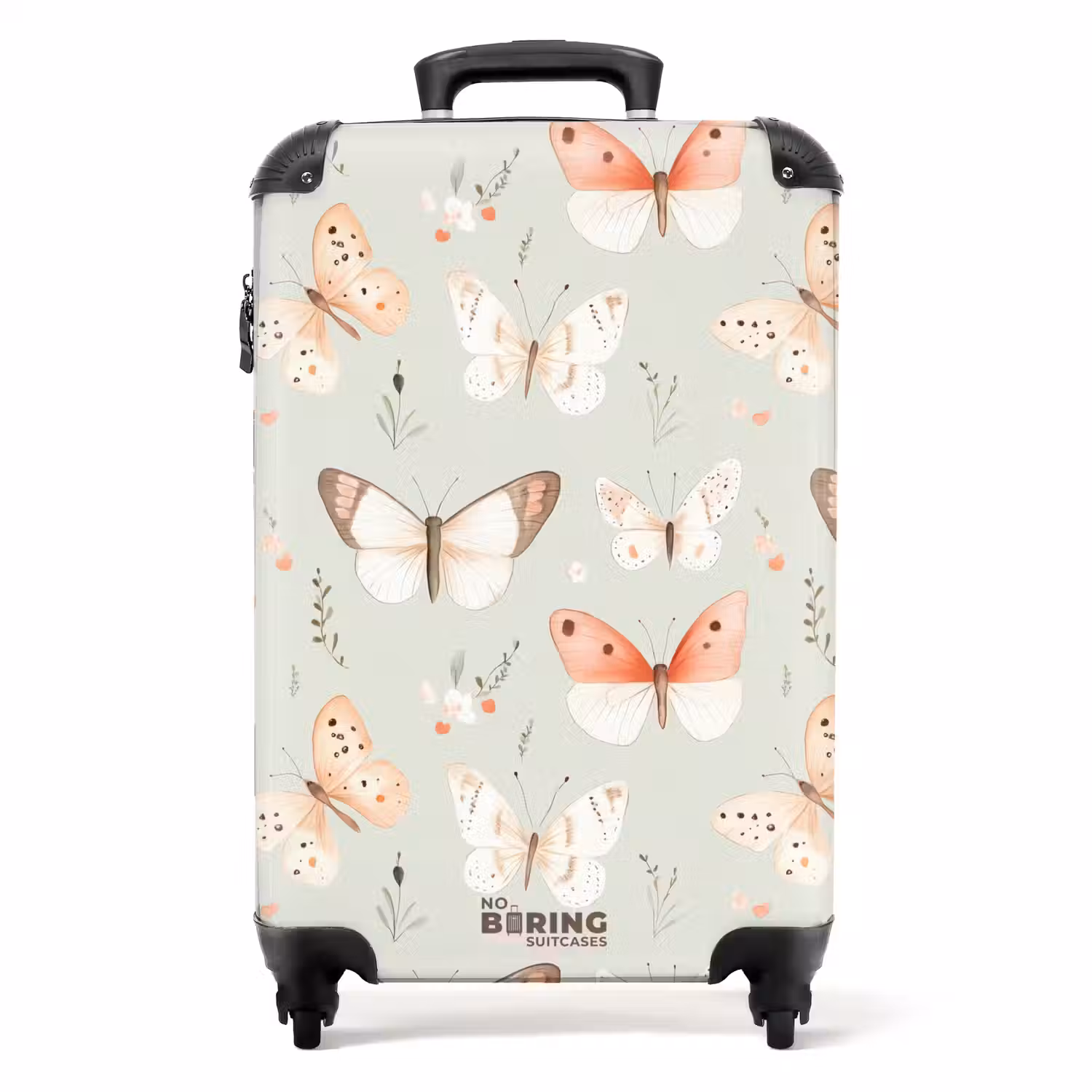 Vlinder patroon in zachte oranje en rode tinten NBS - Handbagage koffer - Volwassenen Unisex middel -productfoto_recht