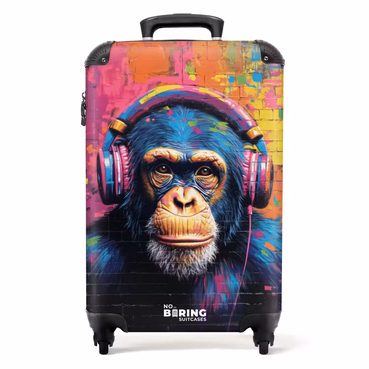 Kleurrijke aap met koptelefoon in graffiti stijl NBS - Handbagage koffer - Unisex middel -productfoto_recht