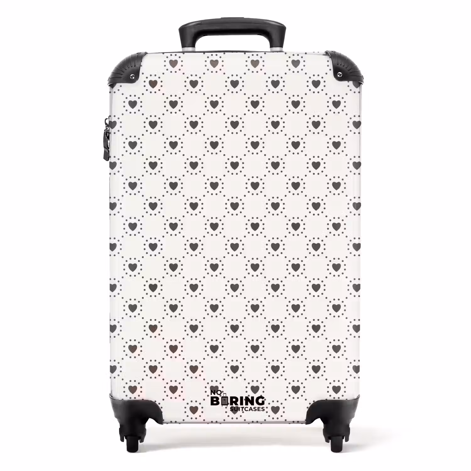 Crèmekleurige achtergrond met bruine hartjes NBS - Handbagage koffer - Volwassenen Unisex middel -productfoto_recht