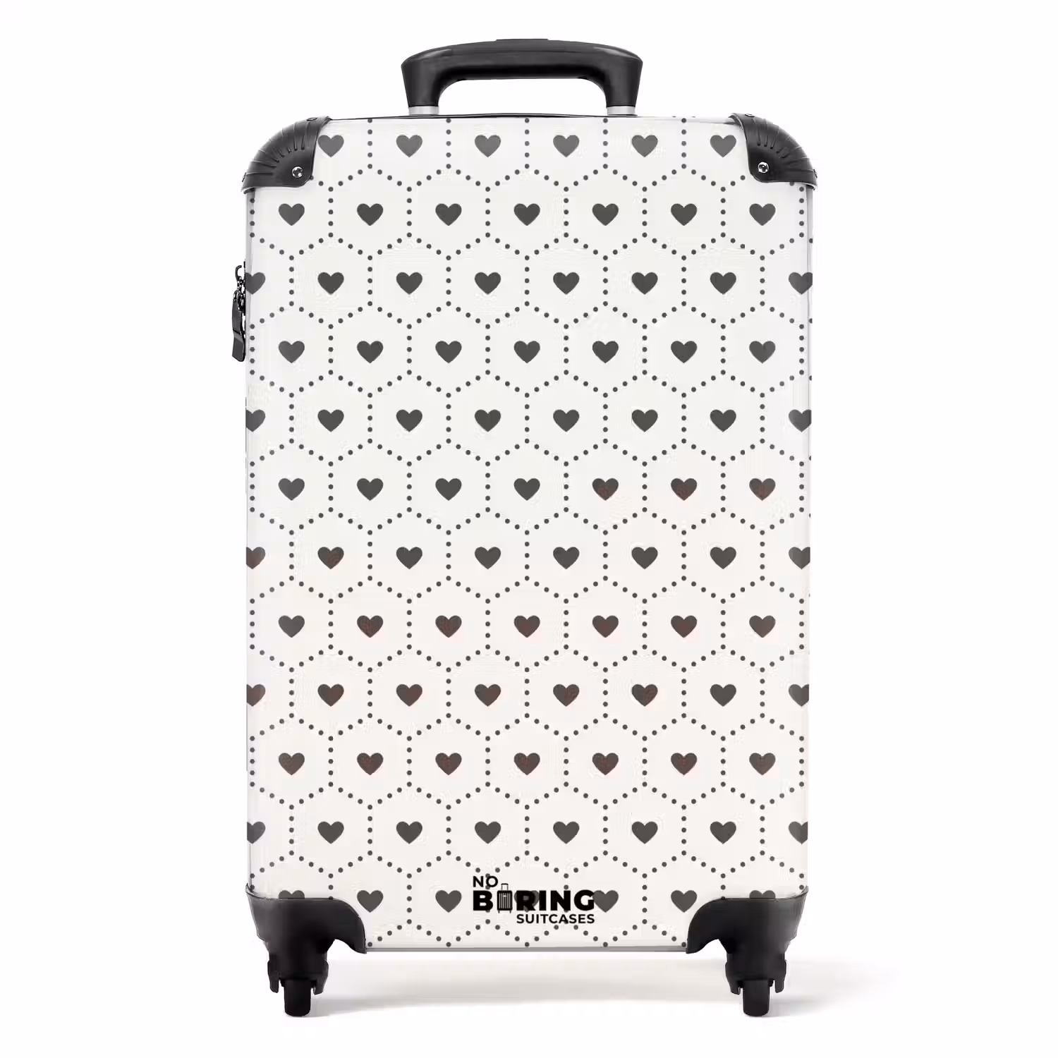 Crèmekleurige achtergrond met bruine hartjes NBS - Handbagage koffer - Volwassenen Unisex middel -productfoto_recht