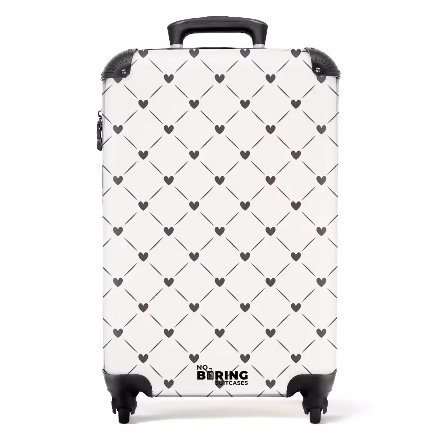 Crèmekleurige achtergrond met bruine hartjes NBS - Handbagage koffer - Volwassenen Unisex middel -productfoto_recht