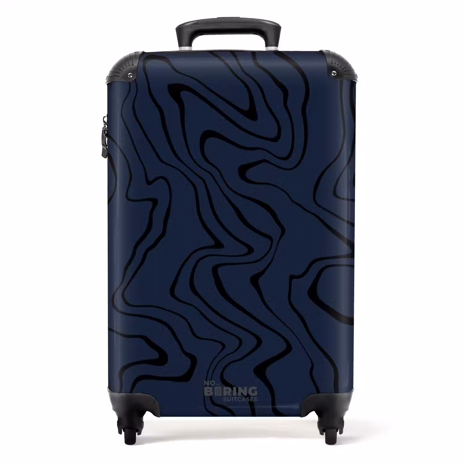 Donkerblauwe achtergrond met abstracte zwarte lijnen NBS - Handbagage koffer - Unisex middel -productfoto_recht