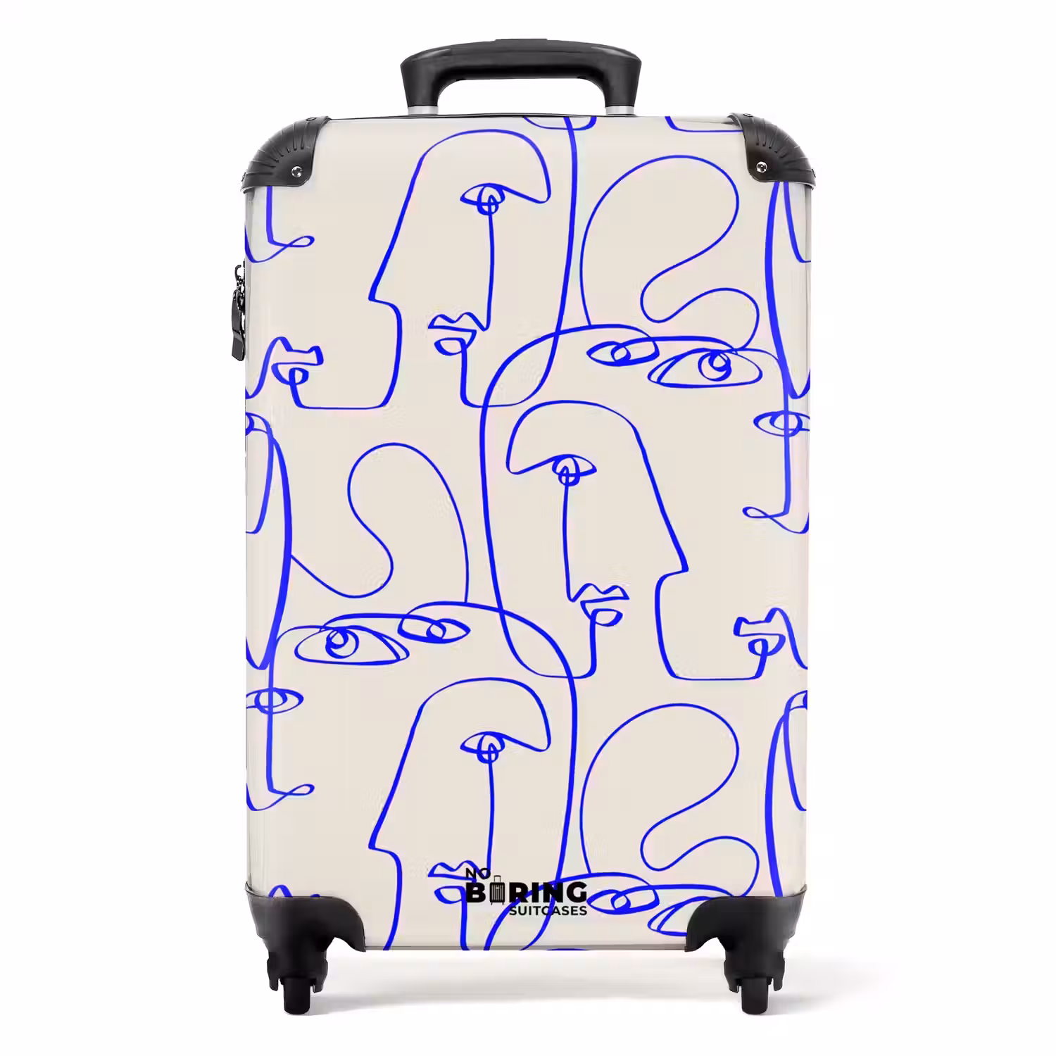 Gezichten in blauwe lijn op beige achtergrond NBS - Handbagage koffer - Volwassenen Unisex middel -productfoto_recht