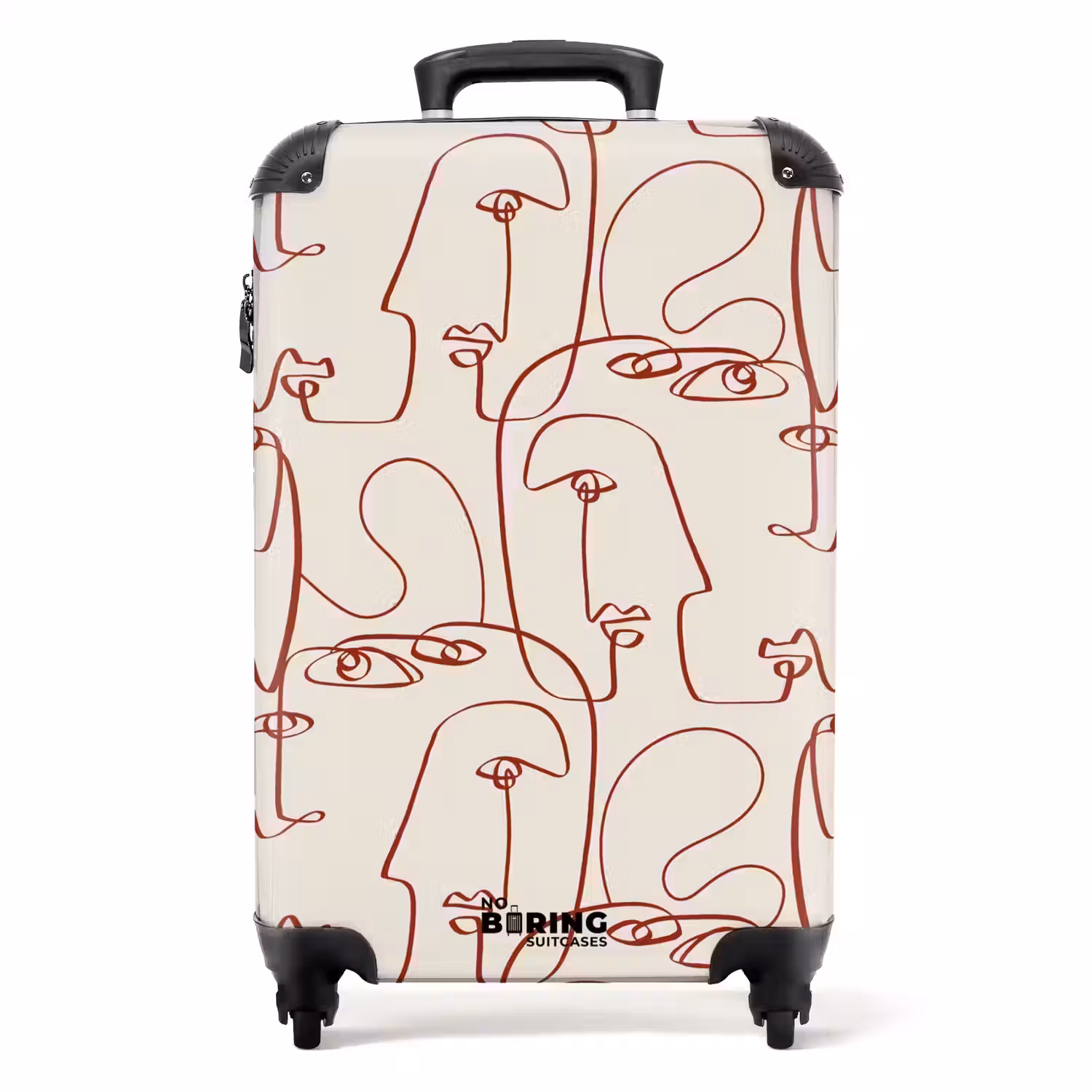 Gezichten in donkerrode lijn op beige achtergrond NBS - Handbagage koffer - Volwassenen Unisex middel -productfoto_recht