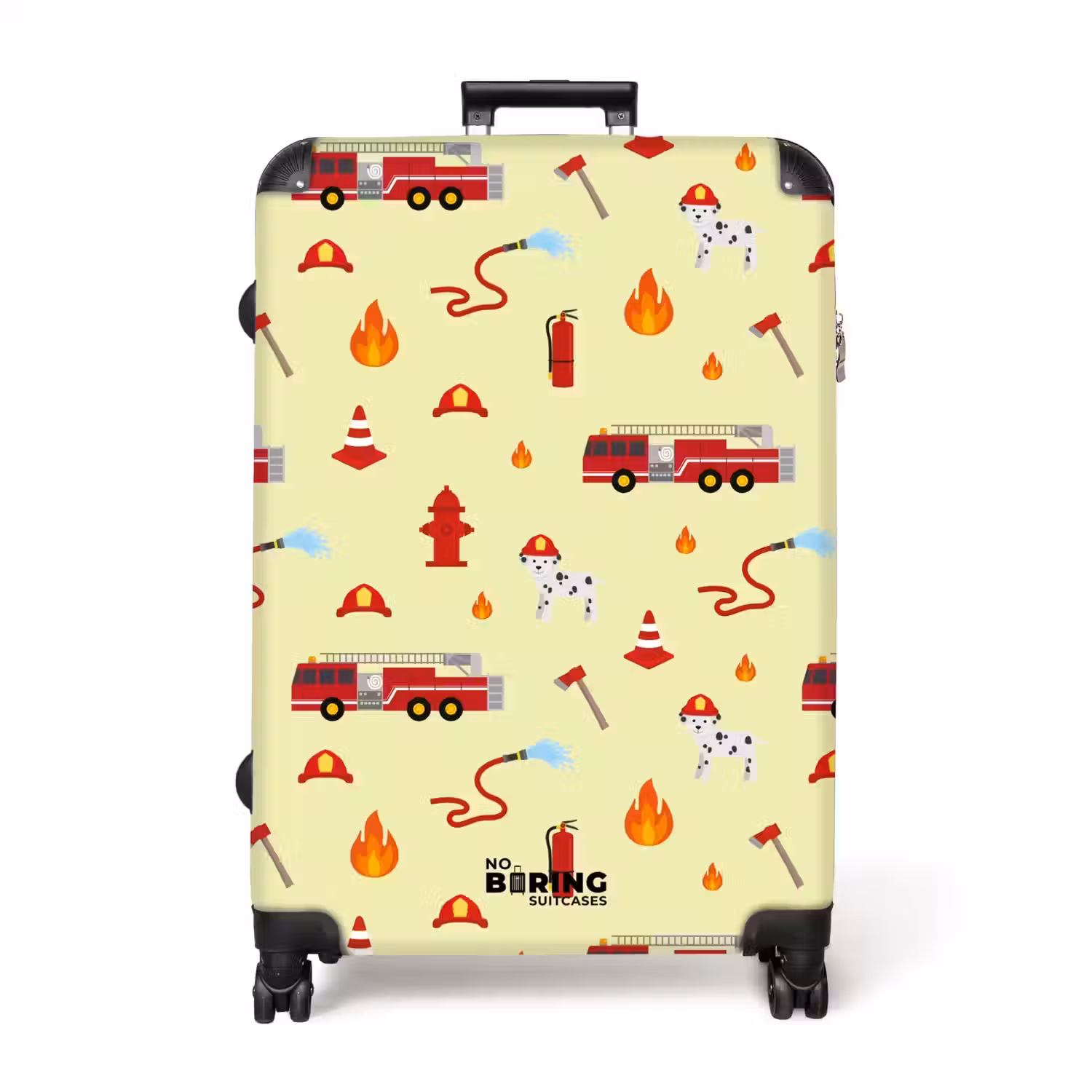 Brandweer patroon met voertuigen en vlammen NBS - Large koffer - Volwassenen Unisex groot -3d