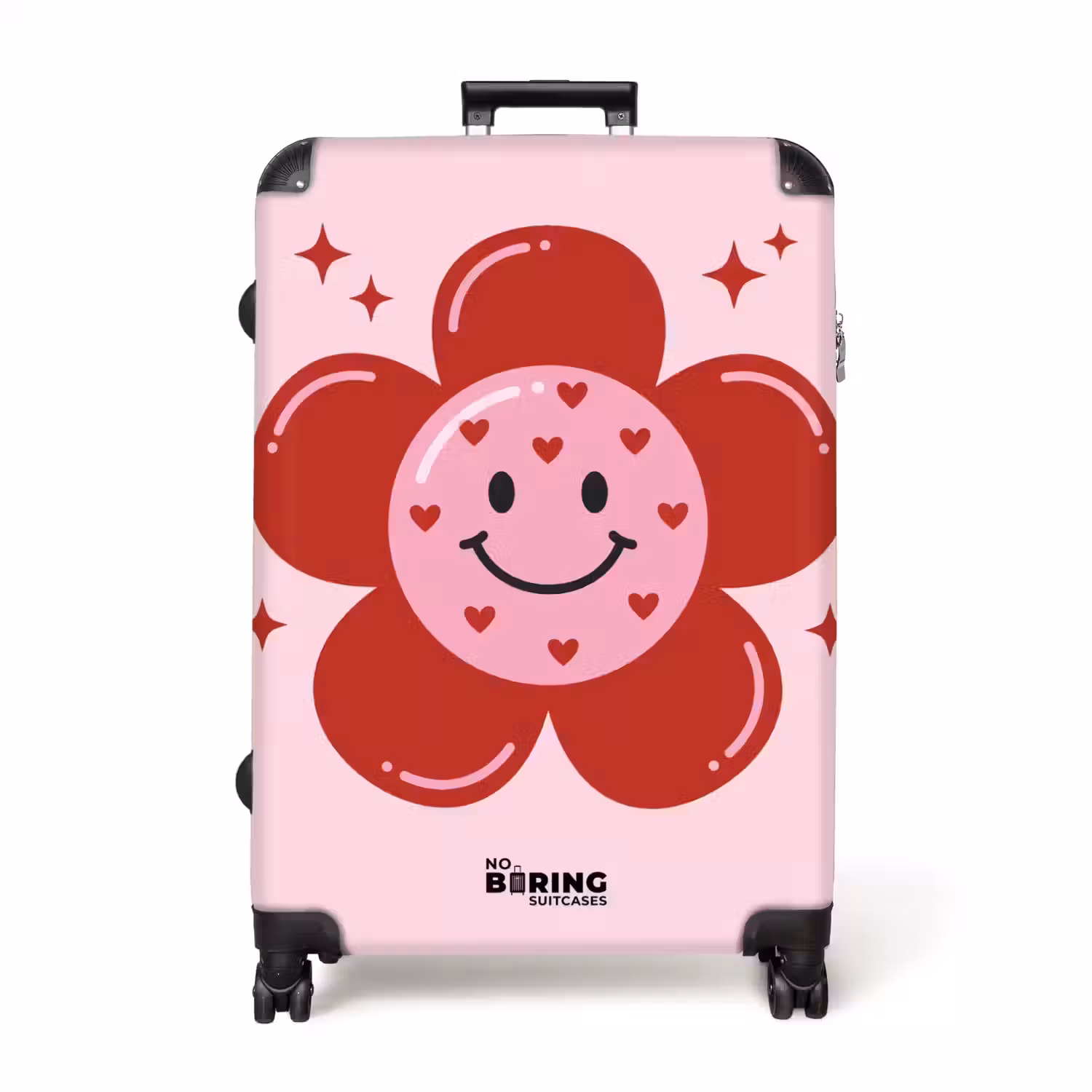 Bloem - Roze - Hartjes NBS - Handbagage koffer - Volwassenen Unisex middel -productfoto_recht