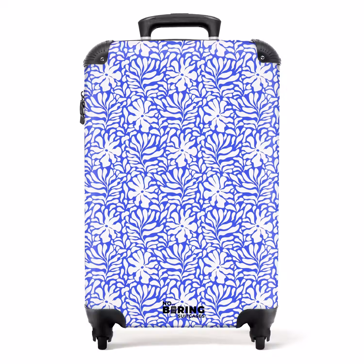 Bloemen en bladeren op blauwe achtergrond NBS - Handbagage koffer - Volwassenen Unisex middel -productfoto_recht