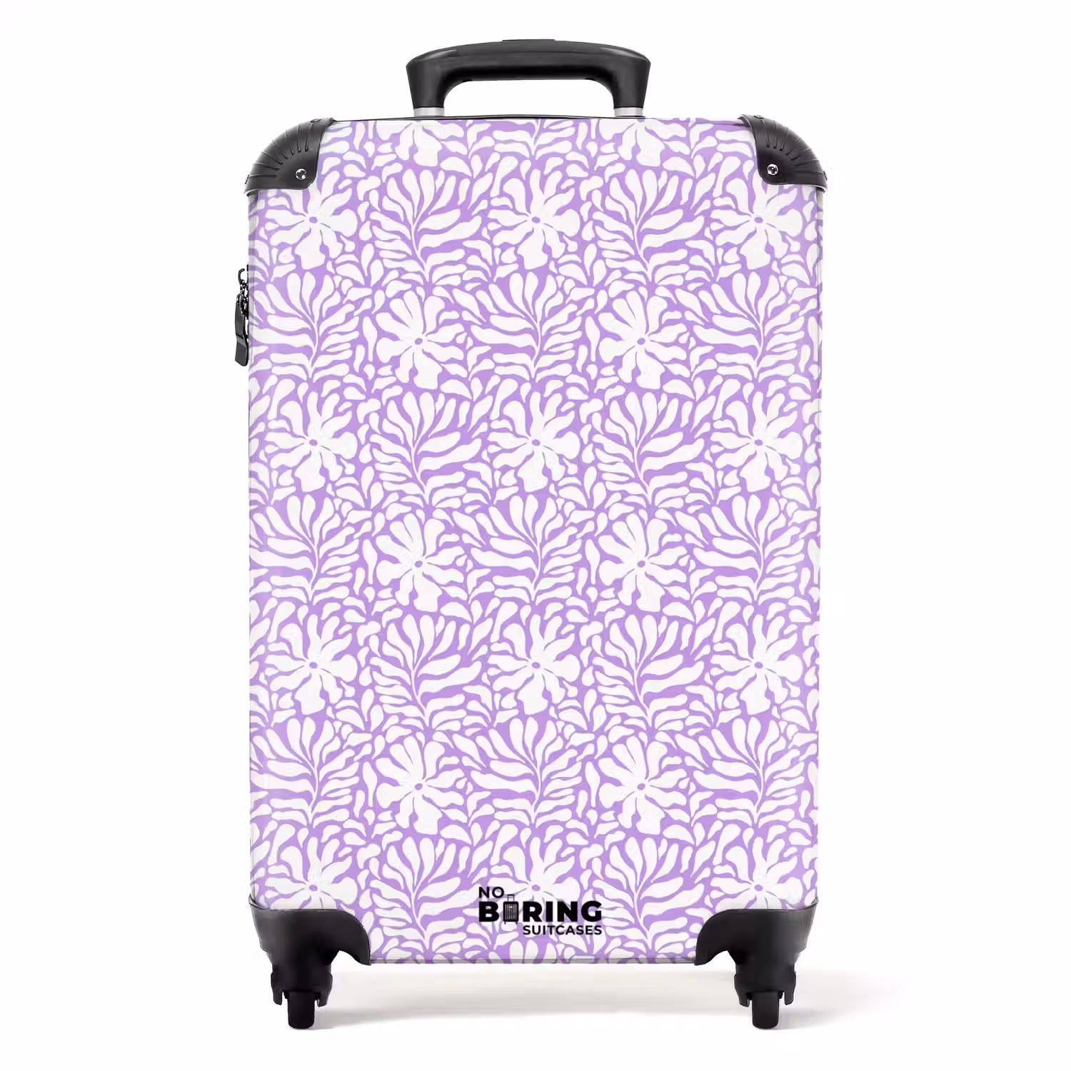 Bloemen en bladeren op paarse achtergrond NBS - Handbagage koffer - Volwassenen Unisex middel -productfoto_recht