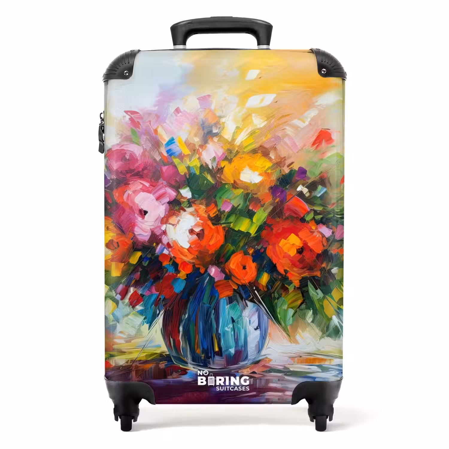 Bloemen - Kleurrijk - Bloempot - Olieverf NBS - Handbagage koffer - Unisex middel -productfoto_recht