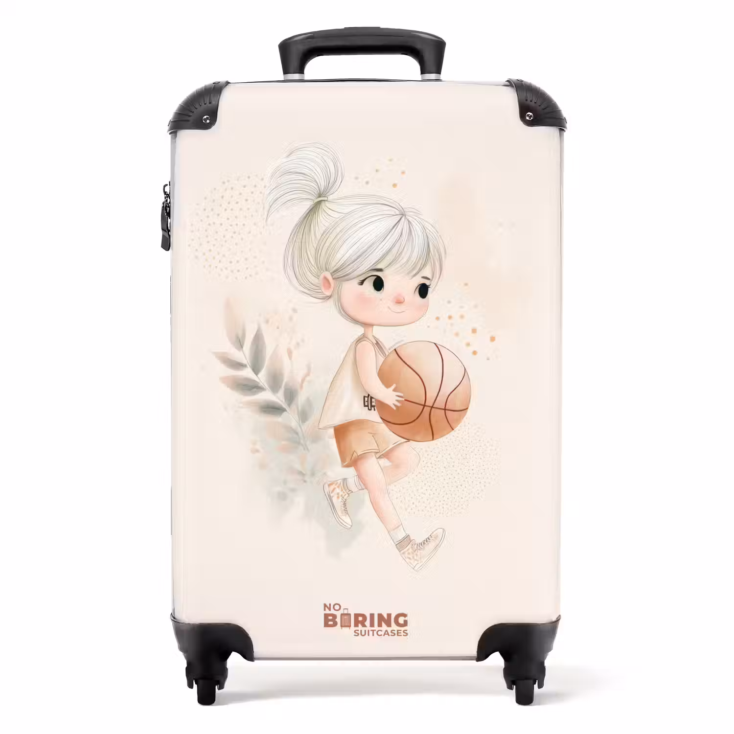 Meisje met een basketbal in neutrale kleuren. NBS - Handbagage koffer - Volwassenen Unisex middel -productfoto_recht
