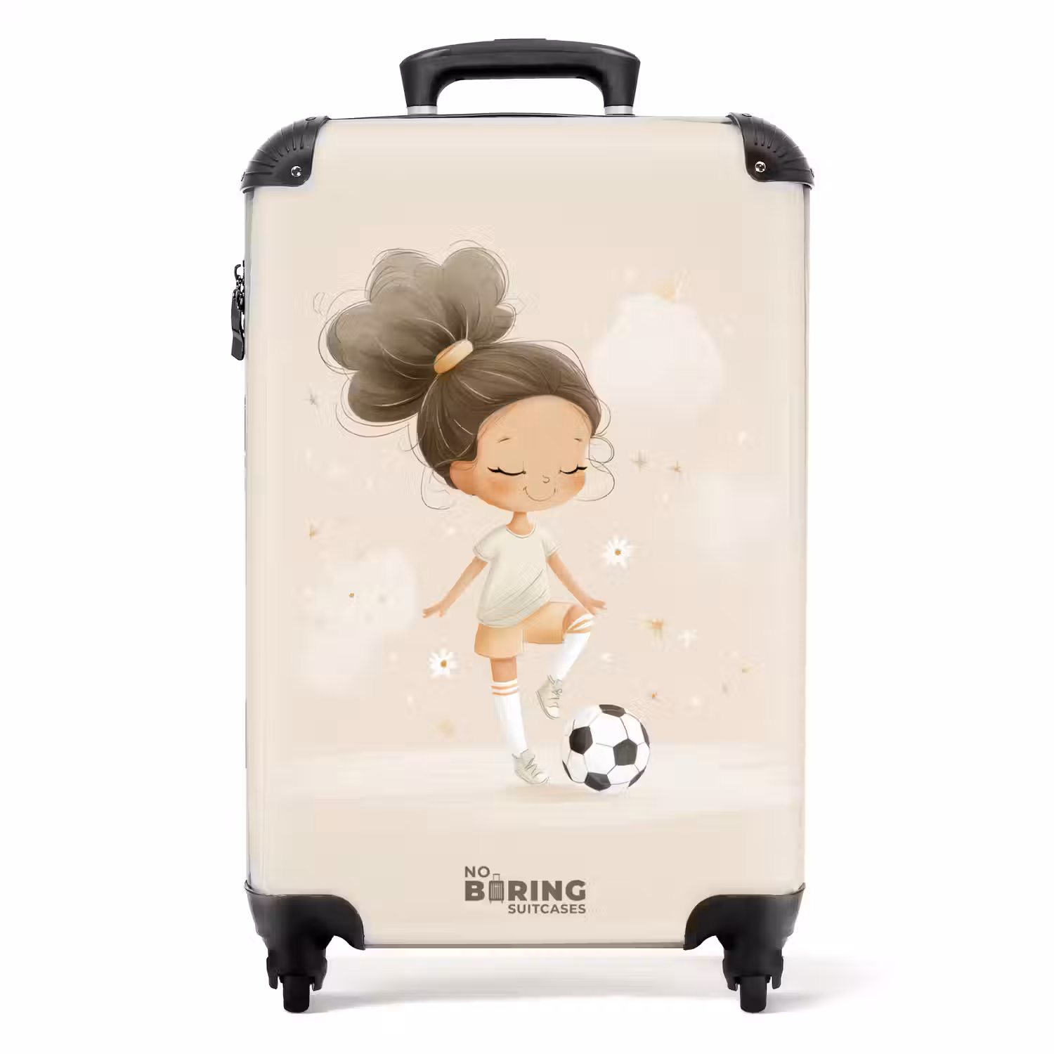 Meisje met een voetbal in beige kleuren NBS - Handbagage koffer - Volwassenen Unisex middel -productfoto_recht