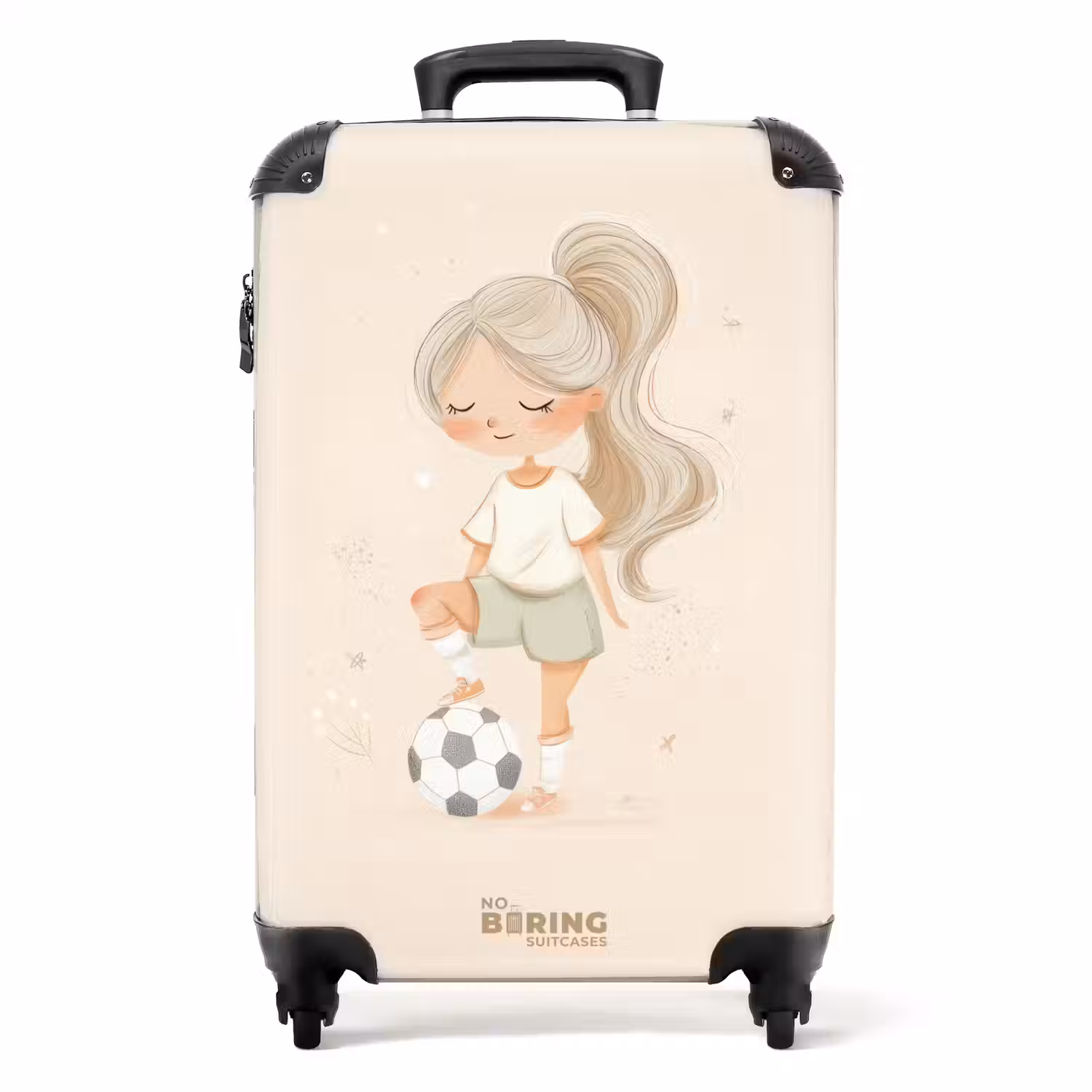 Meisje met een voetbal in beige kleuren NBS - Handbagage koffer - Volwassenen Unisex middel -productfoto_recht