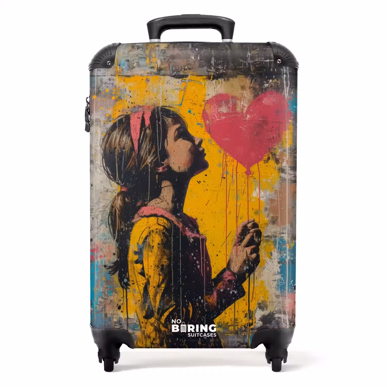 Meisje met hartvormige ballon in graffiti stijl NBS - Handbagage koffer - Unisex middel -productfoto_recht
