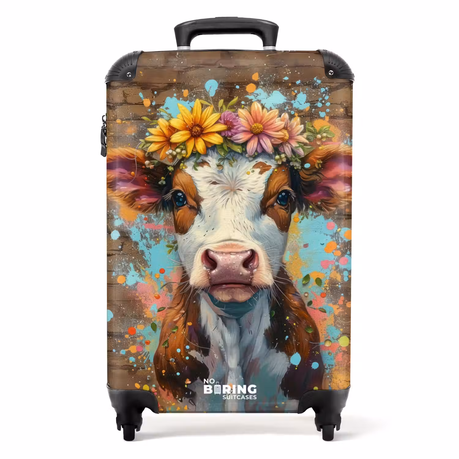 Graffiti koe met kleurrijke bloemen NBS - Handbagage koffer - Unisex middel -productfoto_recht