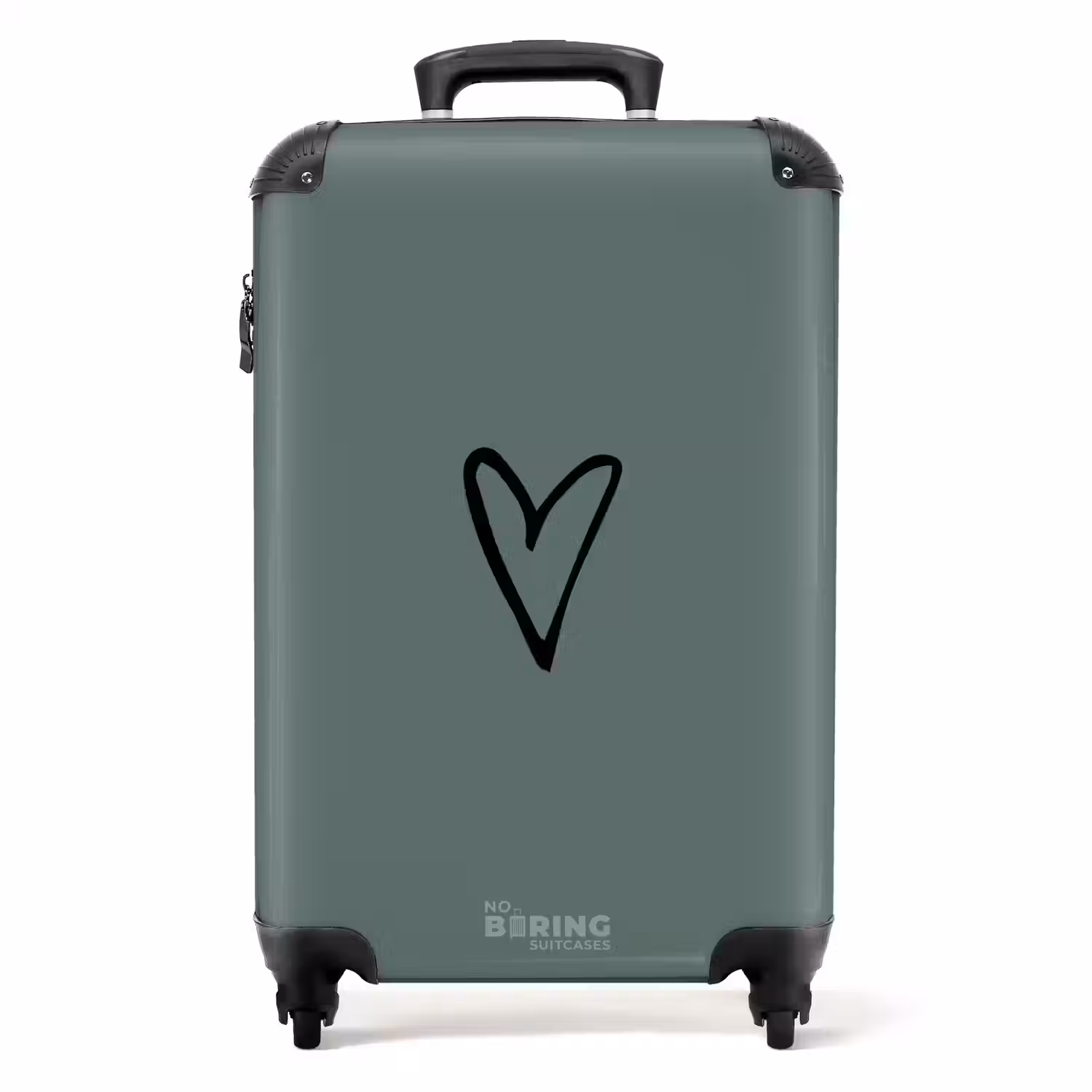 Groene achtergrond met zwart hartje NBS - Handbagage koffer - Volwassenen Unisex middel -productfoto_recht