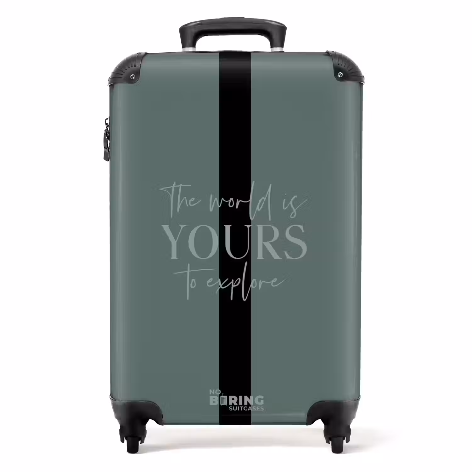 Groene achtergrond met tekst The world is yours to explore NBS - Handbagage koffer - Volwassenen Unisex middel -productfoto_recht