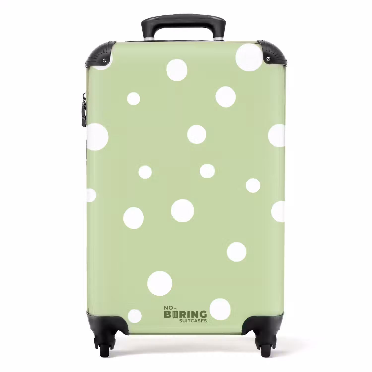 Groene achtergrond met witte stippen NBS - Handbagage koffer - Unisex middel -productfoto_recht