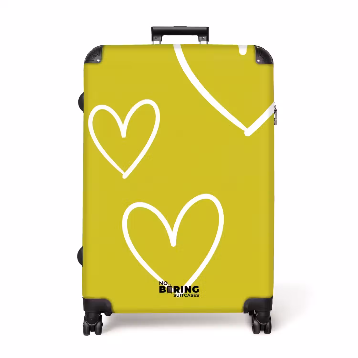 Groen - Hartjes - Wit NBS - Handbagage koffer - Volwassenen Unisex middel -productfoto_recht