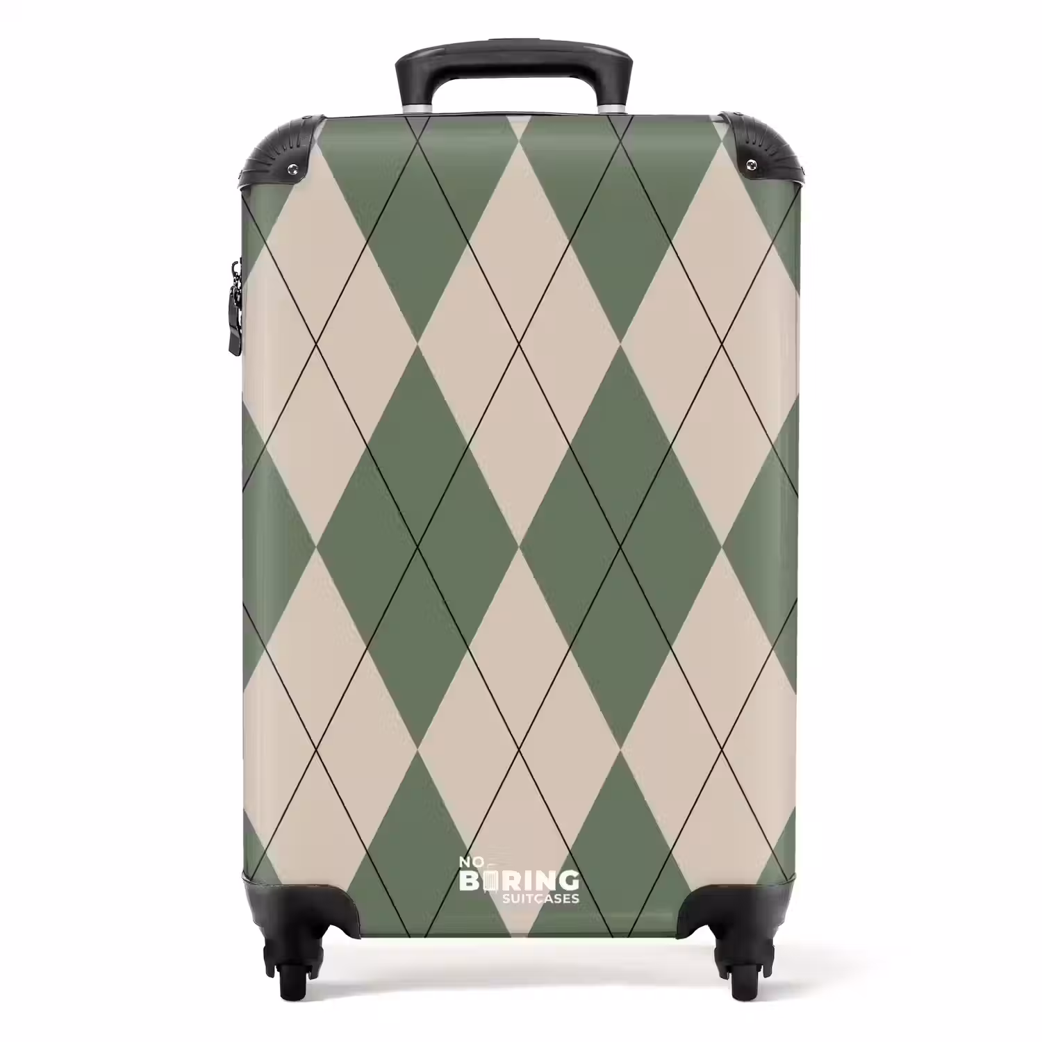 Groen met beige ruit patroon NBS - Handbagage koffer - Unisex middel -productfoto_recht