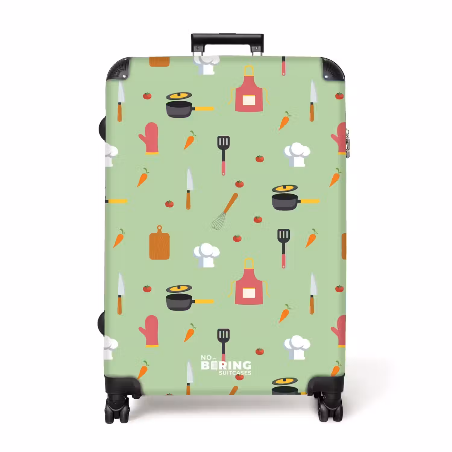 Keukenaccessoires en ingrediënten op lichtgroen NBS - Large koffer - Volwassenen Unisex groot -3d