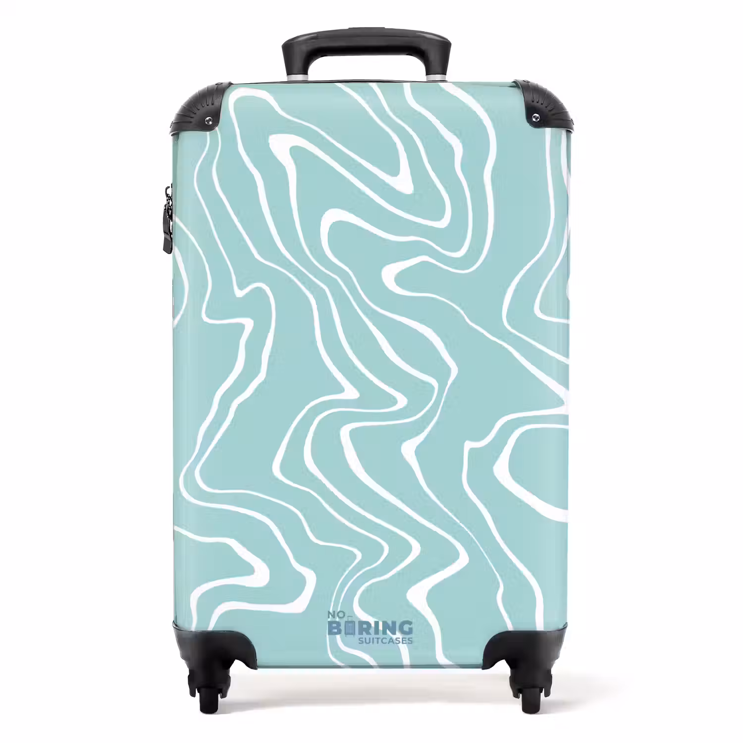 Lichtblauwe achtergrond met abstracte witte lijnen NBS - Handbagage koffer - Unisex middel -productfoto_recht