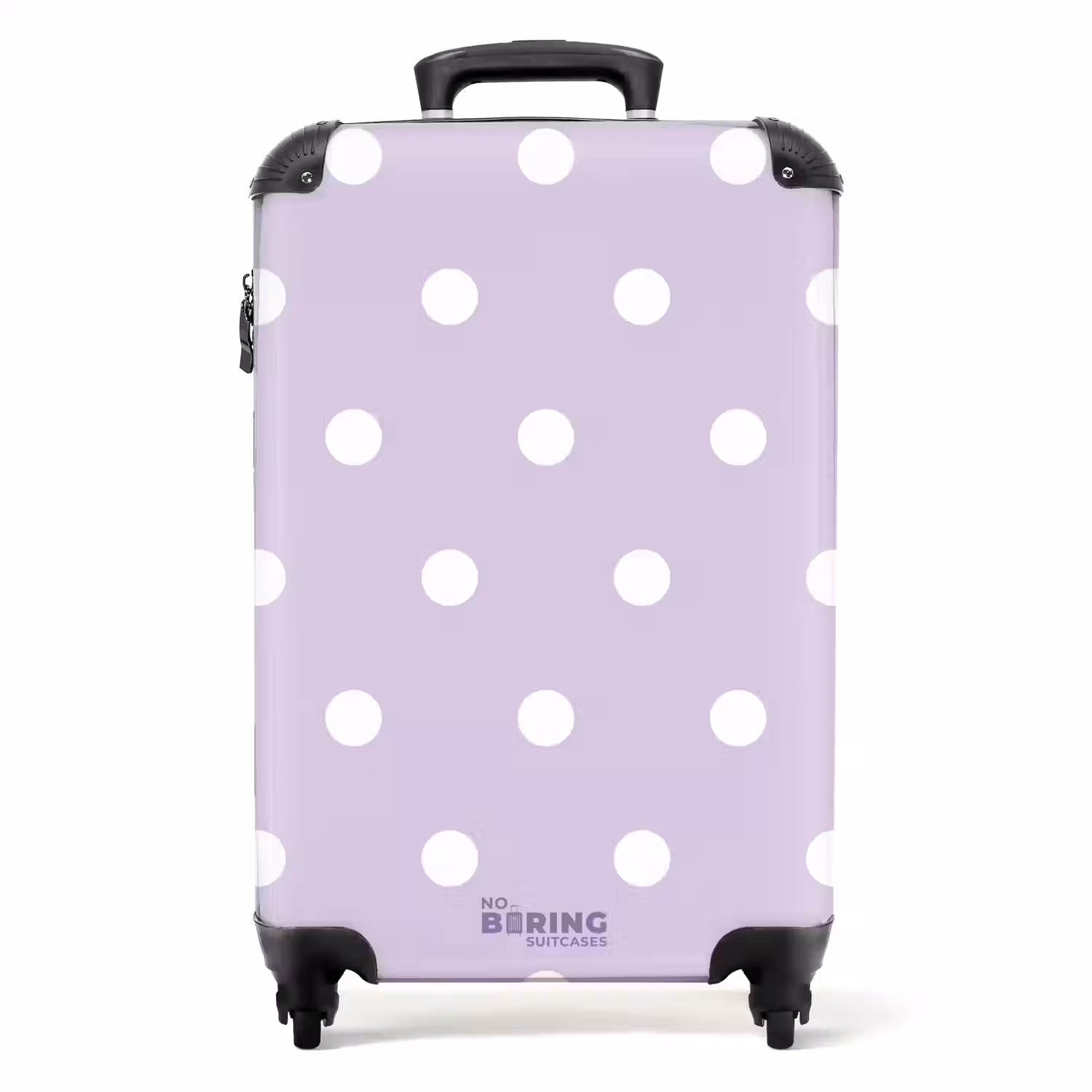Lichtpaarse achtergrond met witte stippen NBS - Handbagage koffer - Unisex middel -productfoto_recht