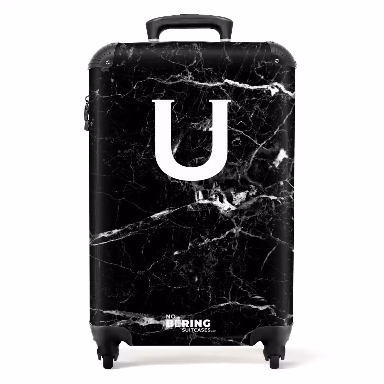 Marmer - Letter U - Zwart - Marmer print NBS - Handbagage koffer - Unisex middel -productfoto_recht