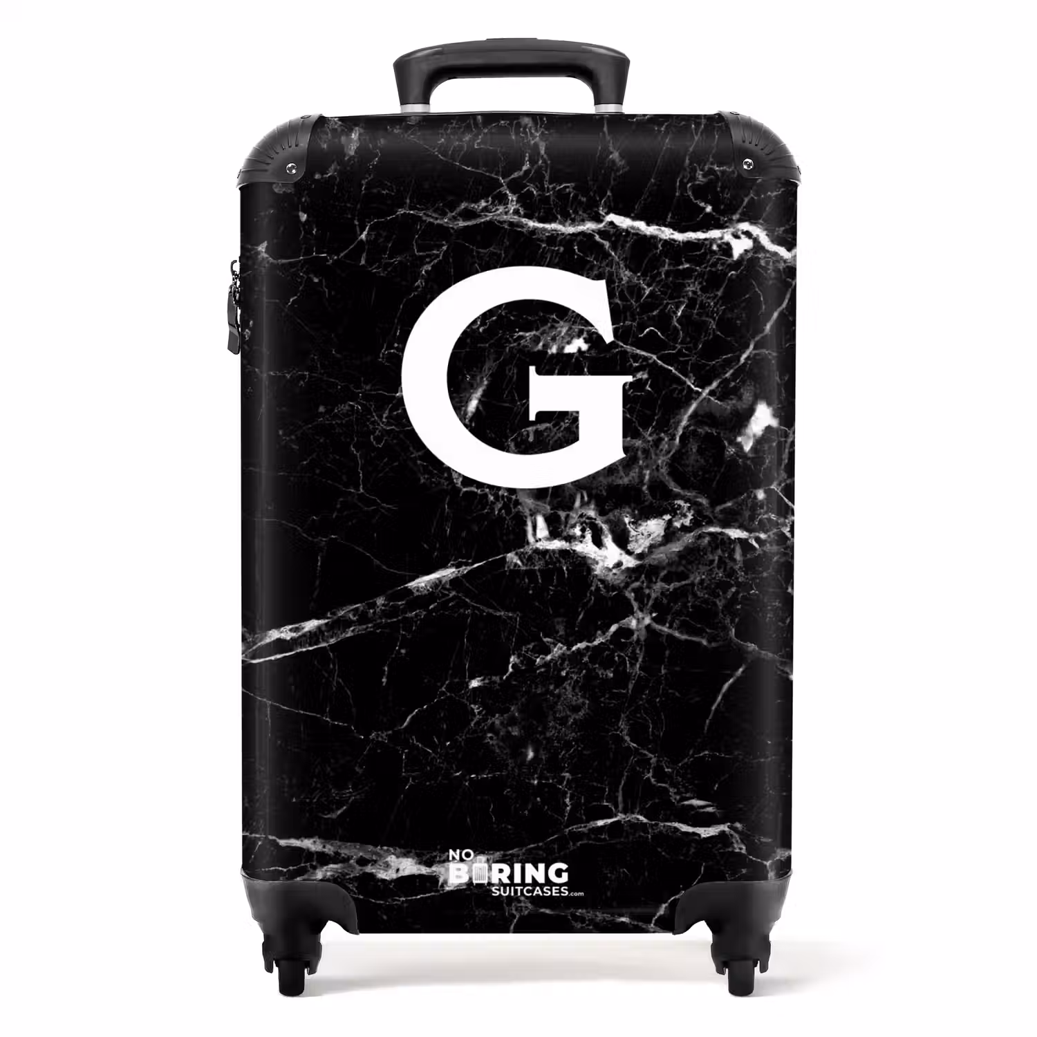 Marmer print - Zwart - Letter G NBS - Handbagage koffer - Unisex middel -productfoto_recht