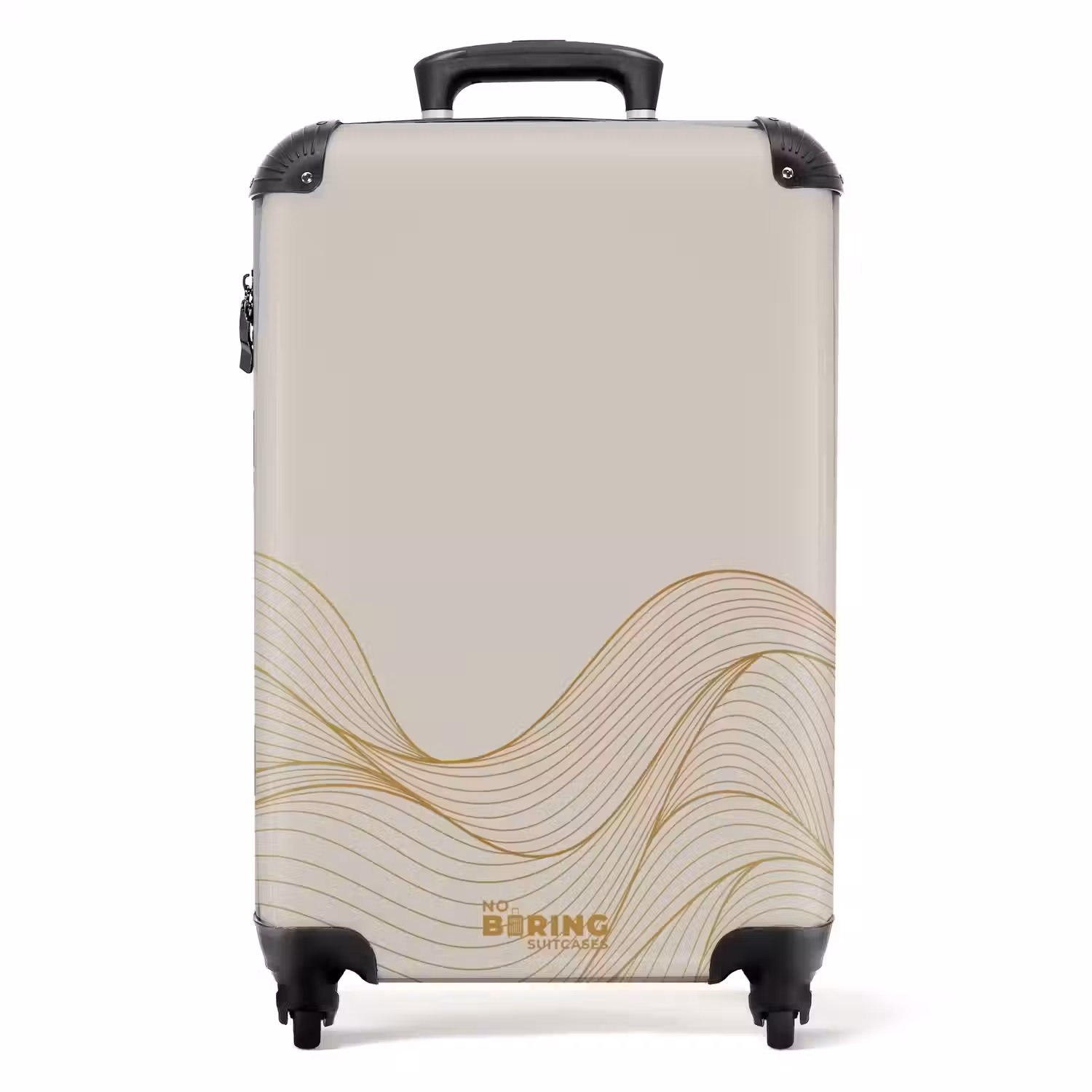 Minimal - Licht beige met gouden strepen NBS - Handbagage koffer - Unisex middel -productfoto_recht