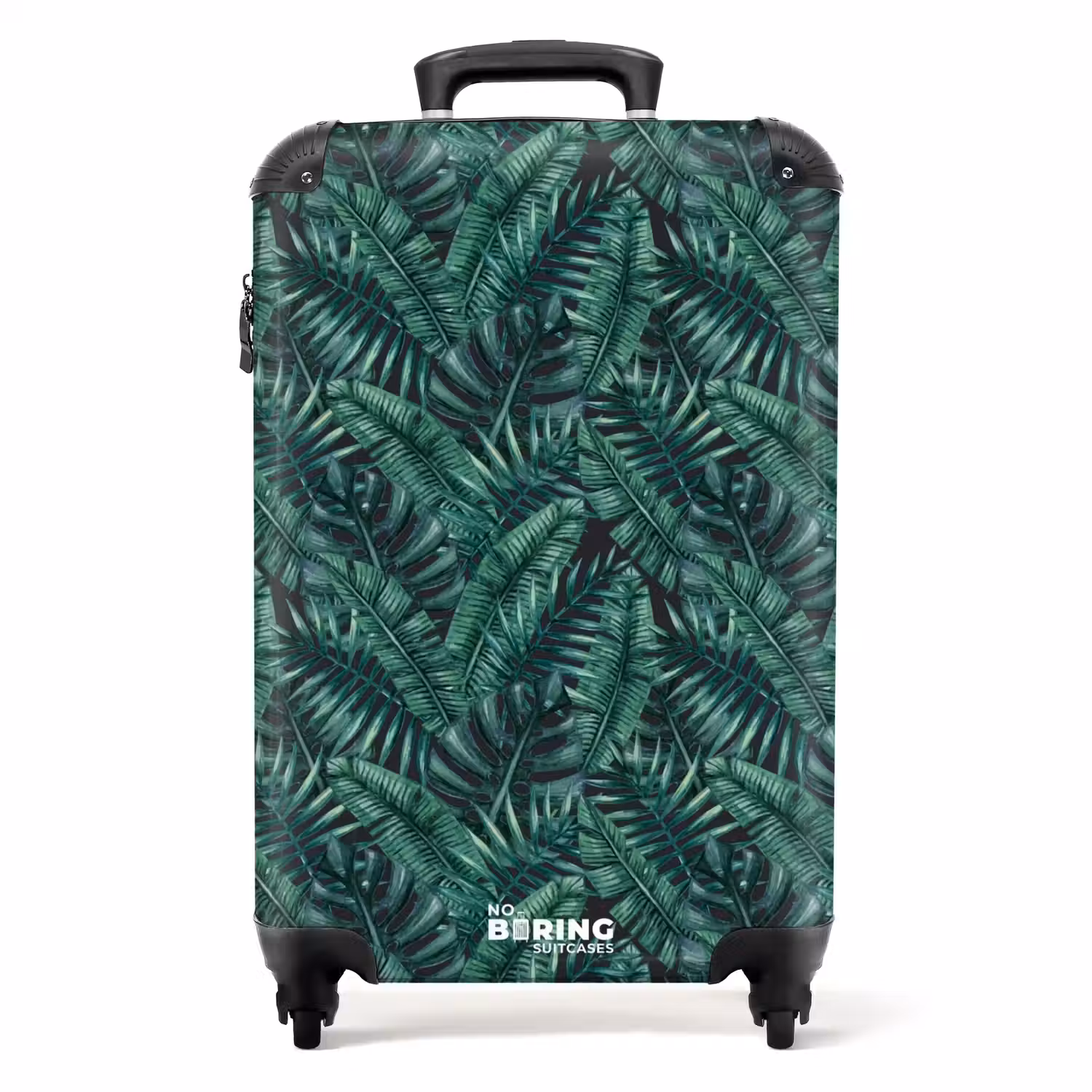 Palm bladeren monstera donker patroon NBS - Handbagage koffer - Volwassenen Unisex middel -productfoto_recht