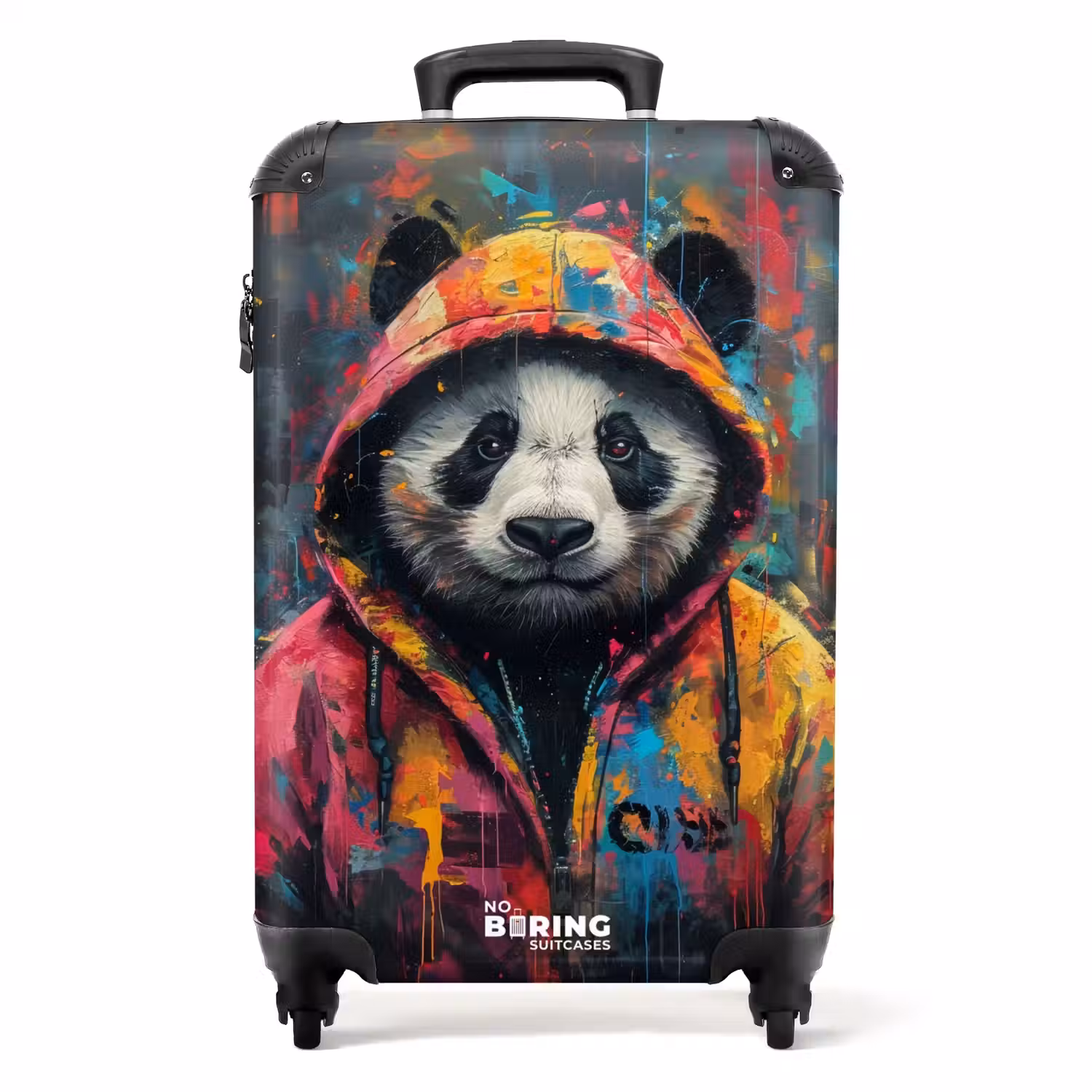 Panda met kleurrijke jas en verfspetters NBS - Handbagage koffer - Unisex middel -productfoto_recht