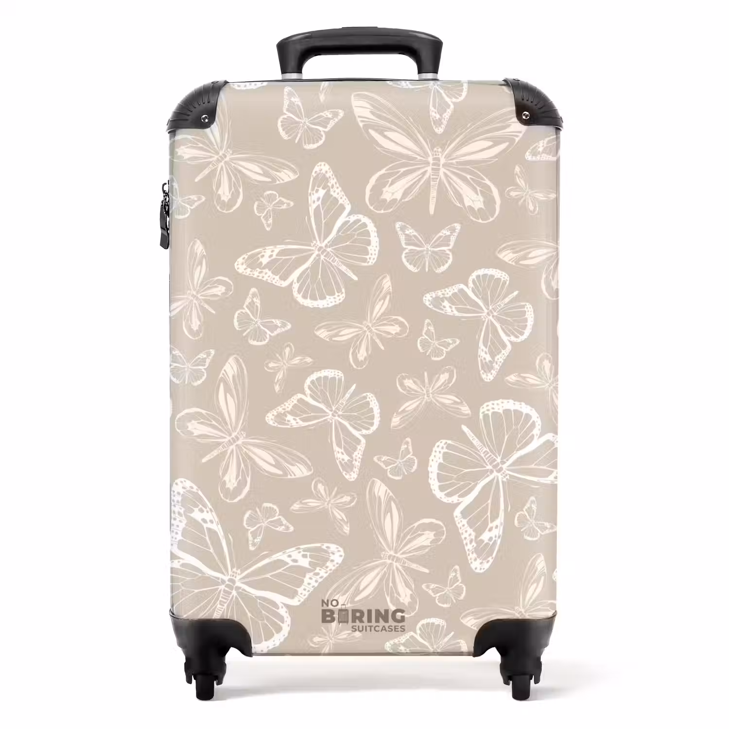 Patroon van vlinders in beige NBS - Handbagage koffer - Unisex middel -productfoto_recht