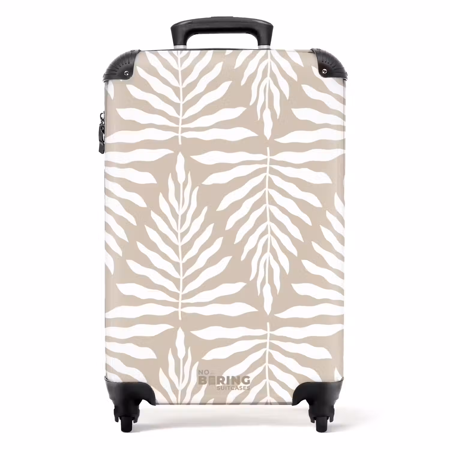 Patroon van bladeren in beige met wit NBS - Handbagage koffer - Unisex middel -productfoto_recht
