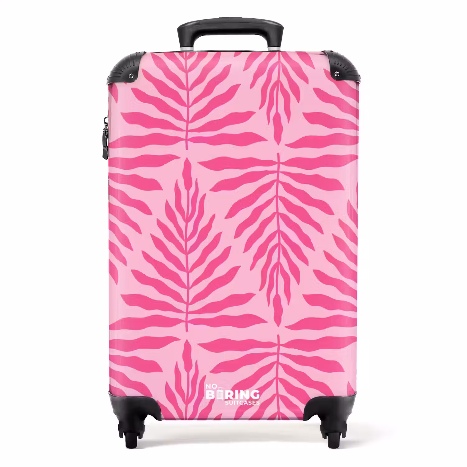 Patroon van bladeren in licht- en donkerroze NBS - Handbagage koffer - Unisex middel -productfoto_recht