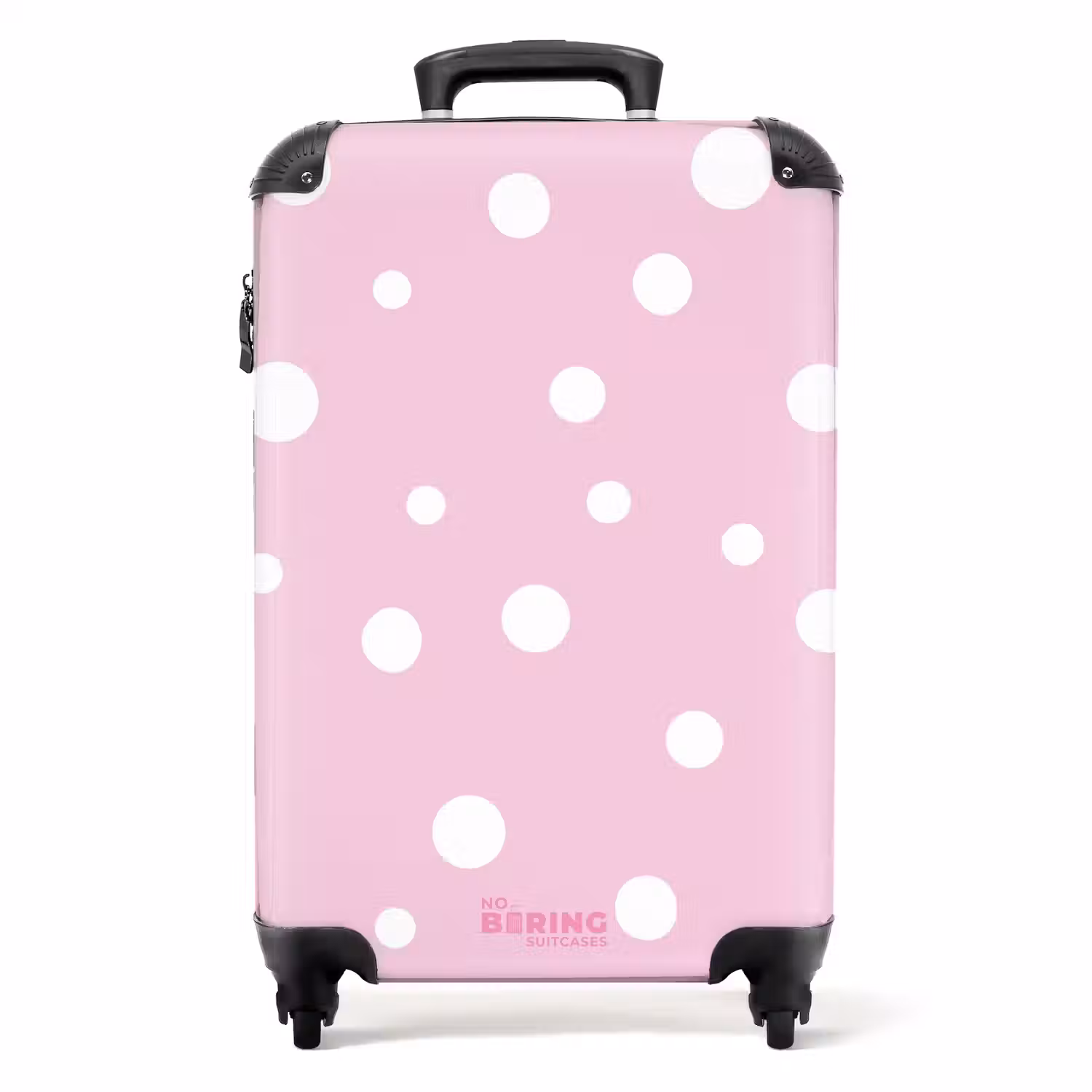 Roze achtergrond met witte stippen NBS - Handbagage koffer - Unisex middel -productfoto_recht