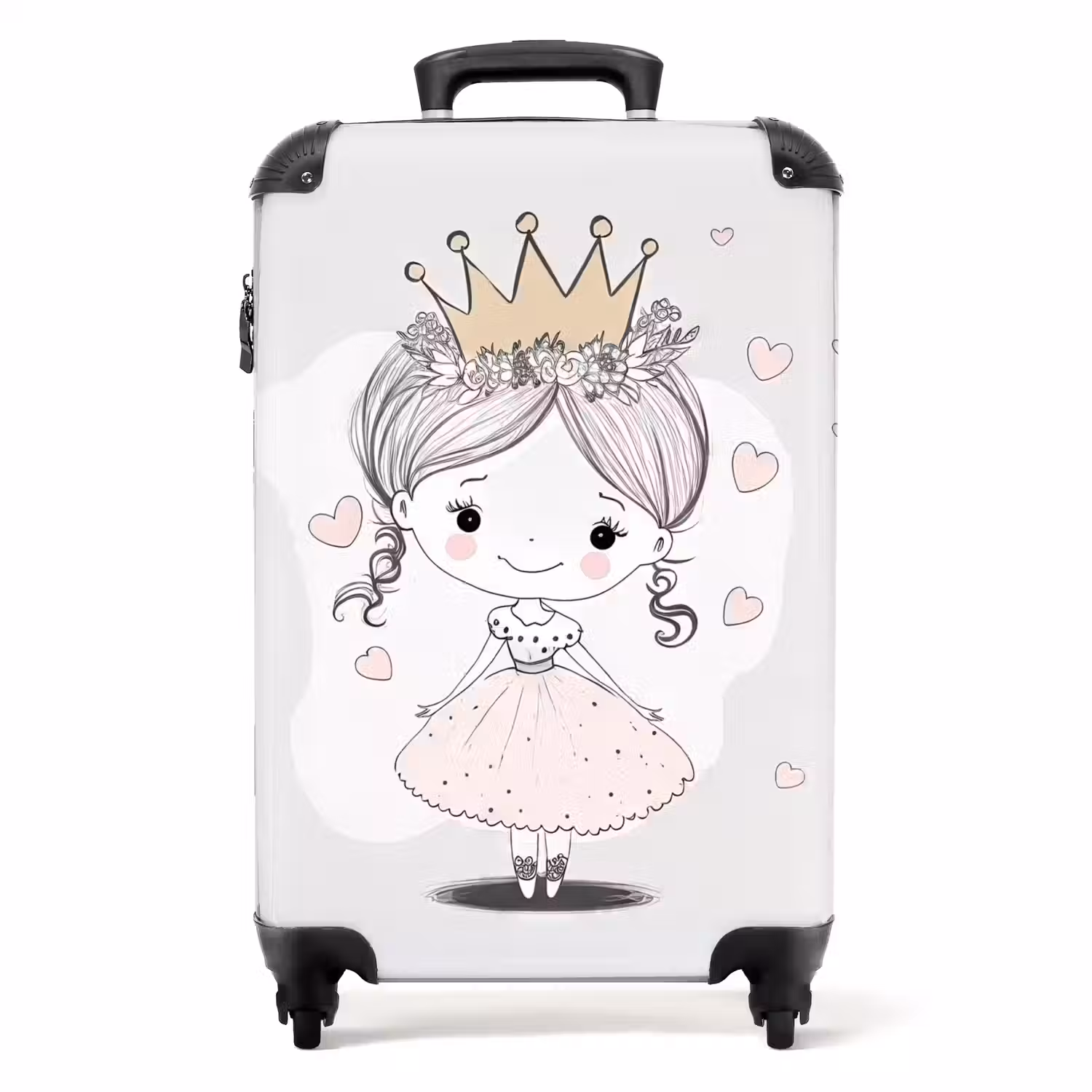 Prinses met kroon en roze hartjes NBS - Handbagage koffer - Unisex middel -productfoto_recht