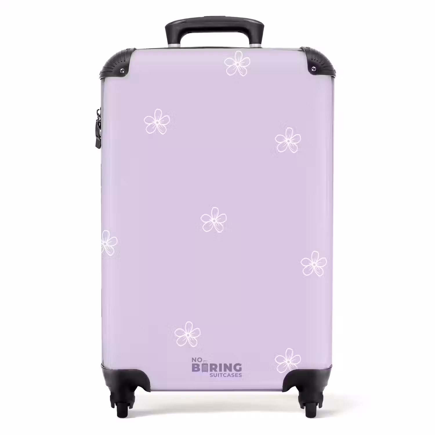 Paarse achtergrond met witte bloemen NBS - Handbagage koffer - Unisex middel -productfoto_recht