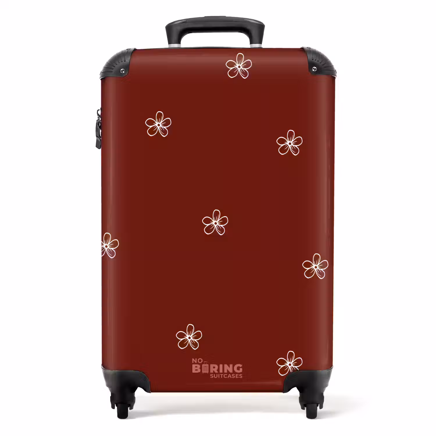 Rode achtergrond met witte bloemen NBS - Handbagage koffer - Unisex middel -productfoto_recht