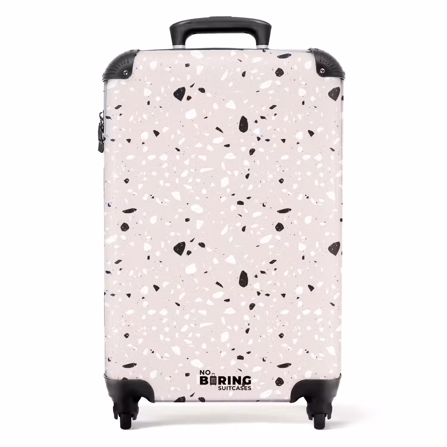 Terrazzo patroon beige met zwart en wit NBS - Handbagage koffer - Volwassenen Unisex middel -productfoto_recht