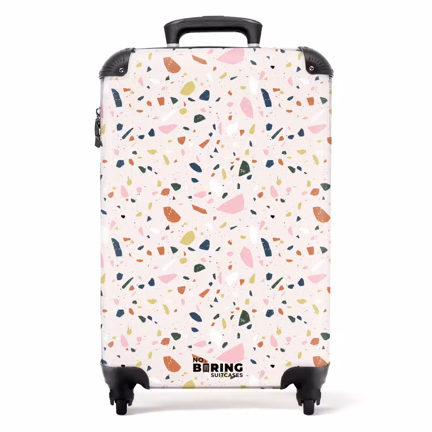 Terrazzo patroon kleurrijk licht roze NBS - Handbagage koffer - Volwassenen Unisex middel -productfoto_recht
