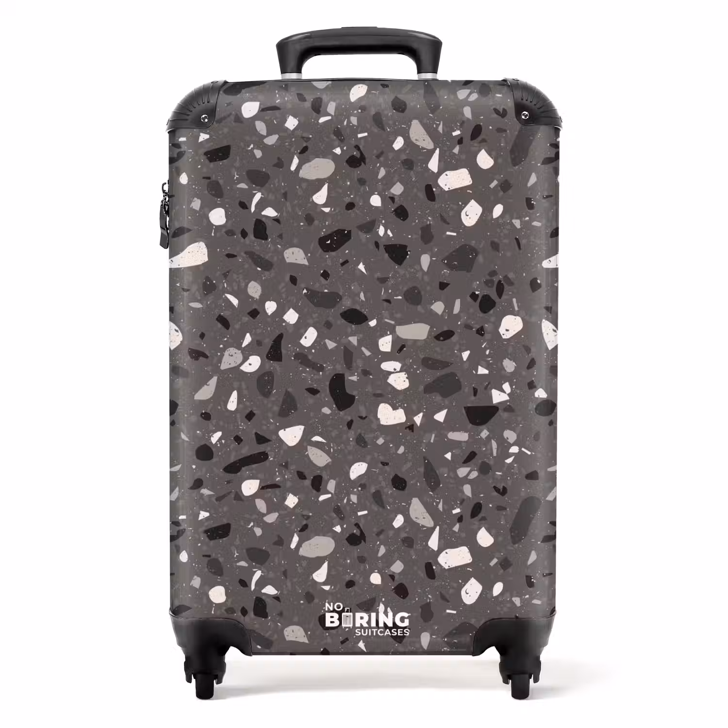 Terrazzo patroon veelkleurig donkergrijs NBS - Handbagage koffer - Volwassenen Unisex middel -productfoto_recht