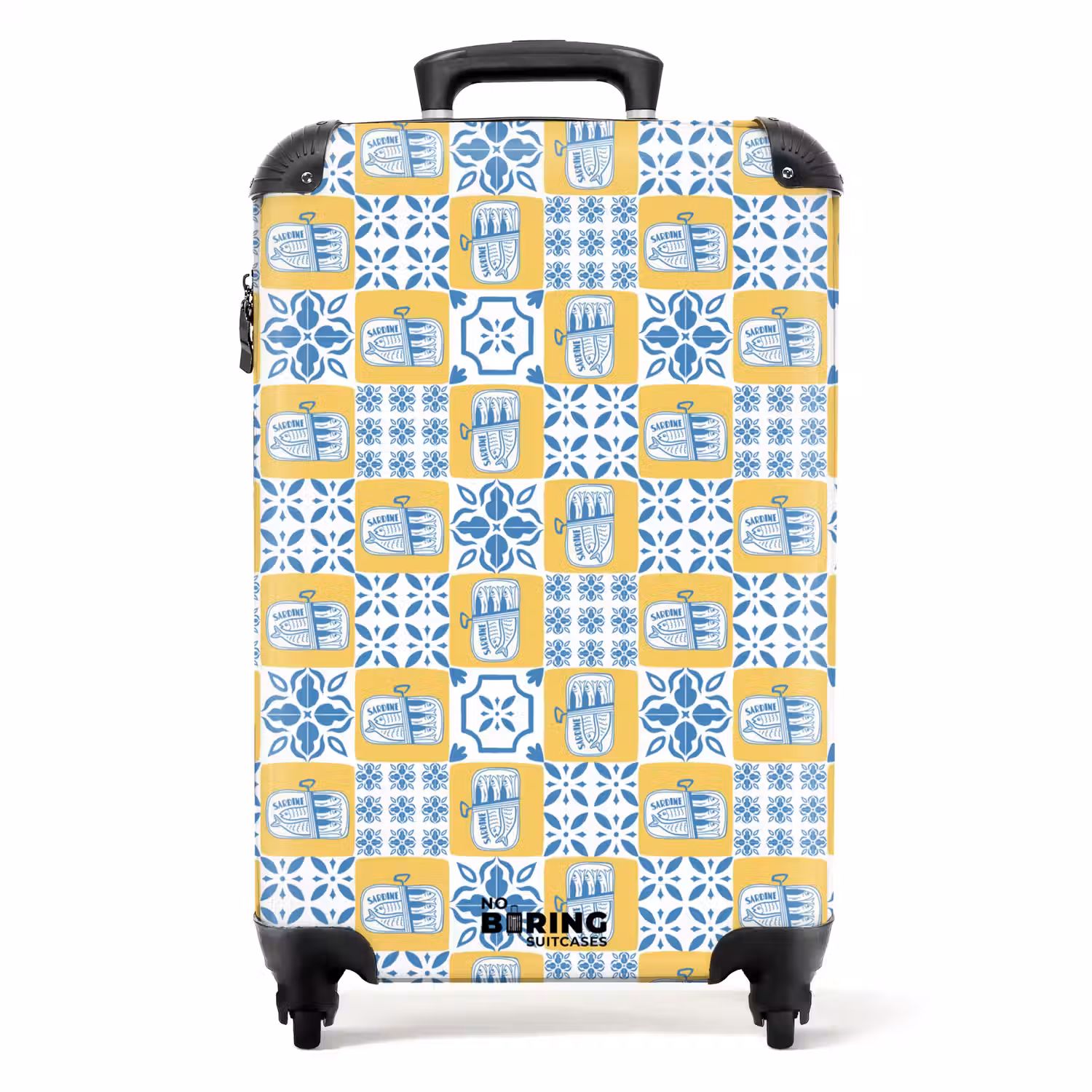 Tegel patroon blauw geel NBS - Handbagage koffer - Volwassenen Unisex middel -productfoto_recht