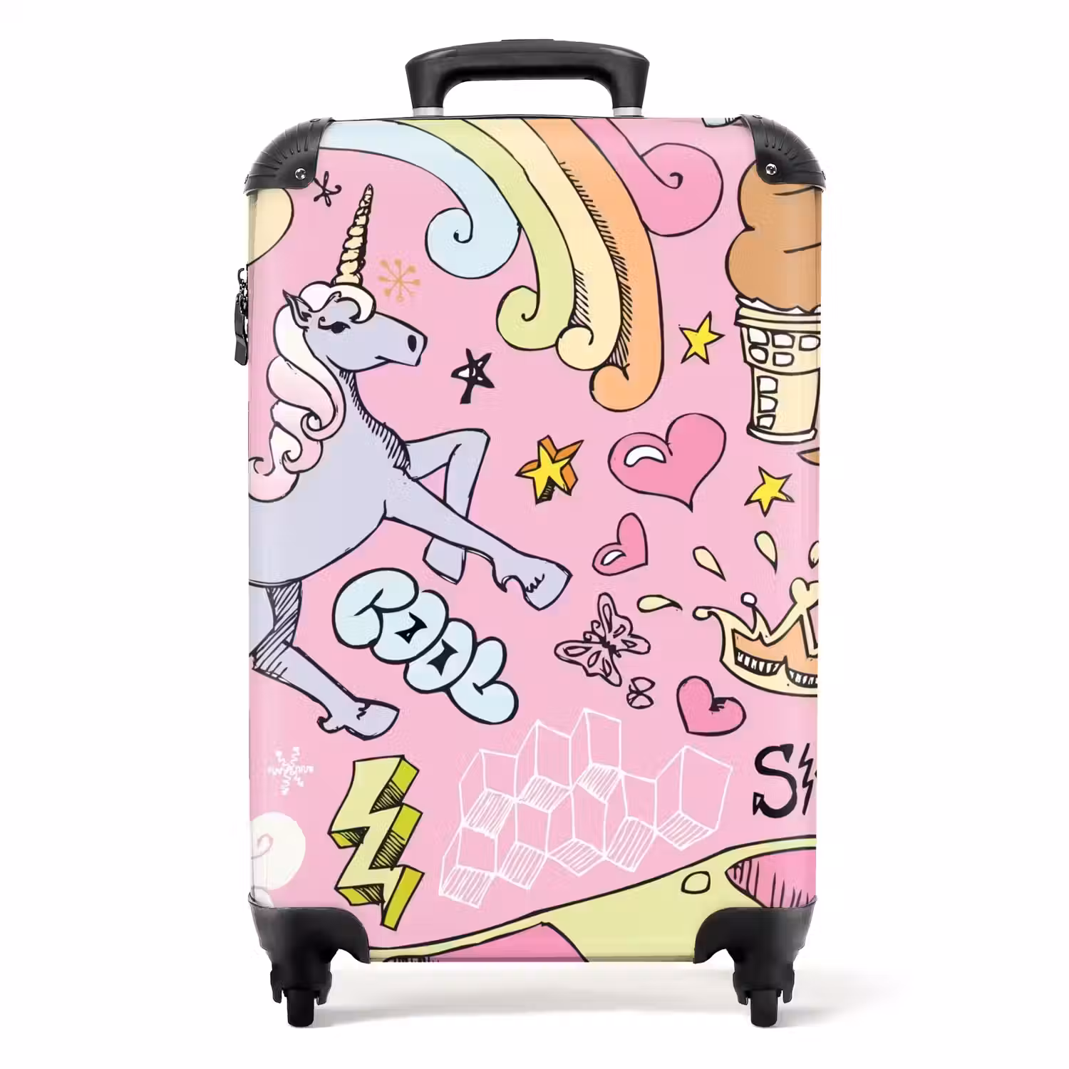 Unicorn doodles NBS - Handbagage koffer - Unisex middel -productfoto_recht