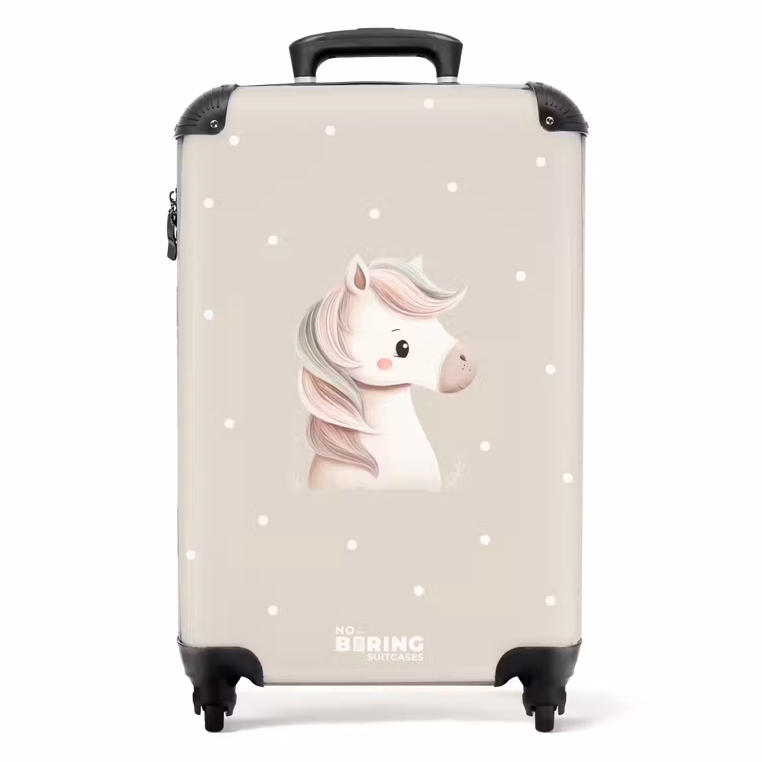 Eenhoorn omringd door stippen in beige kleuren NBS - Handbagage koffer - Volwassenen Unisex middel -productfoto_recht