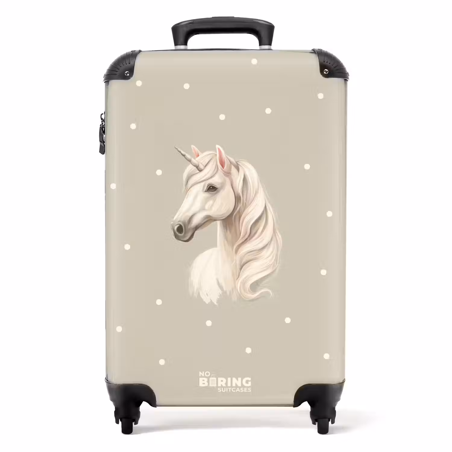 Eenhoorn omringd door stippen in neutrale kleuren NBS - Handbagage koffer - Volwassenen Unisex middel -productfoto_recht