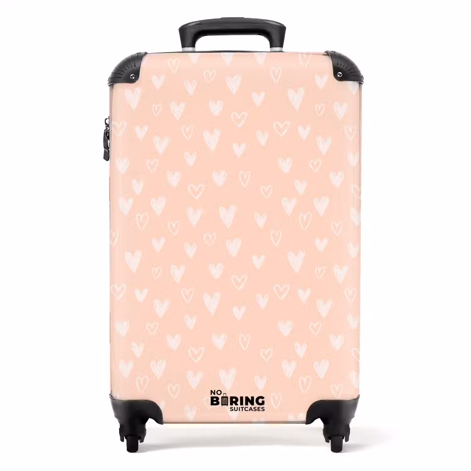 Witte hartjes op zalmroze achtergrond NBS - Handbagage koffer - Volwassenen Unisex middel -productfoto_recht