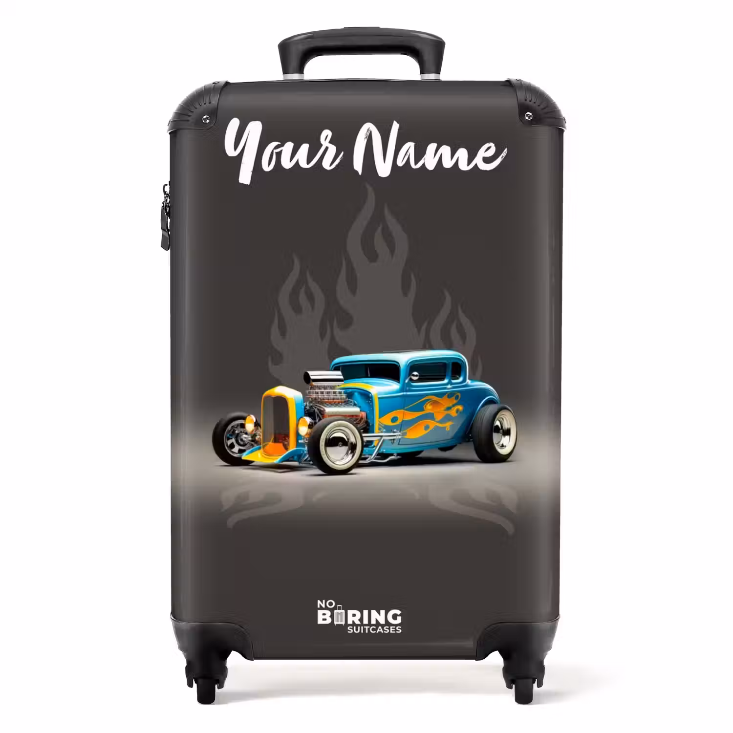 Blauwe auto met grijze vlammen NBS - Handbagage koffer - Kinderen Unisex middel -productfoto_recht