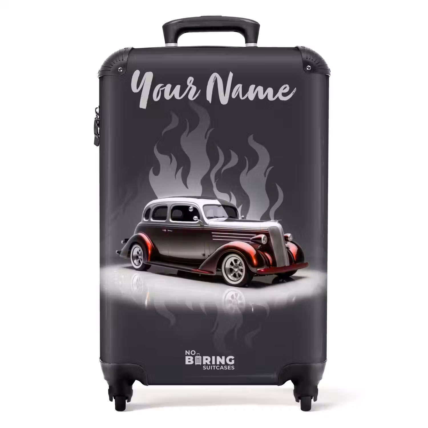 Grijze auto met grijze vlammen NBS - Handbagage koffer - Kinderen Unisex middel -productfoto_recht