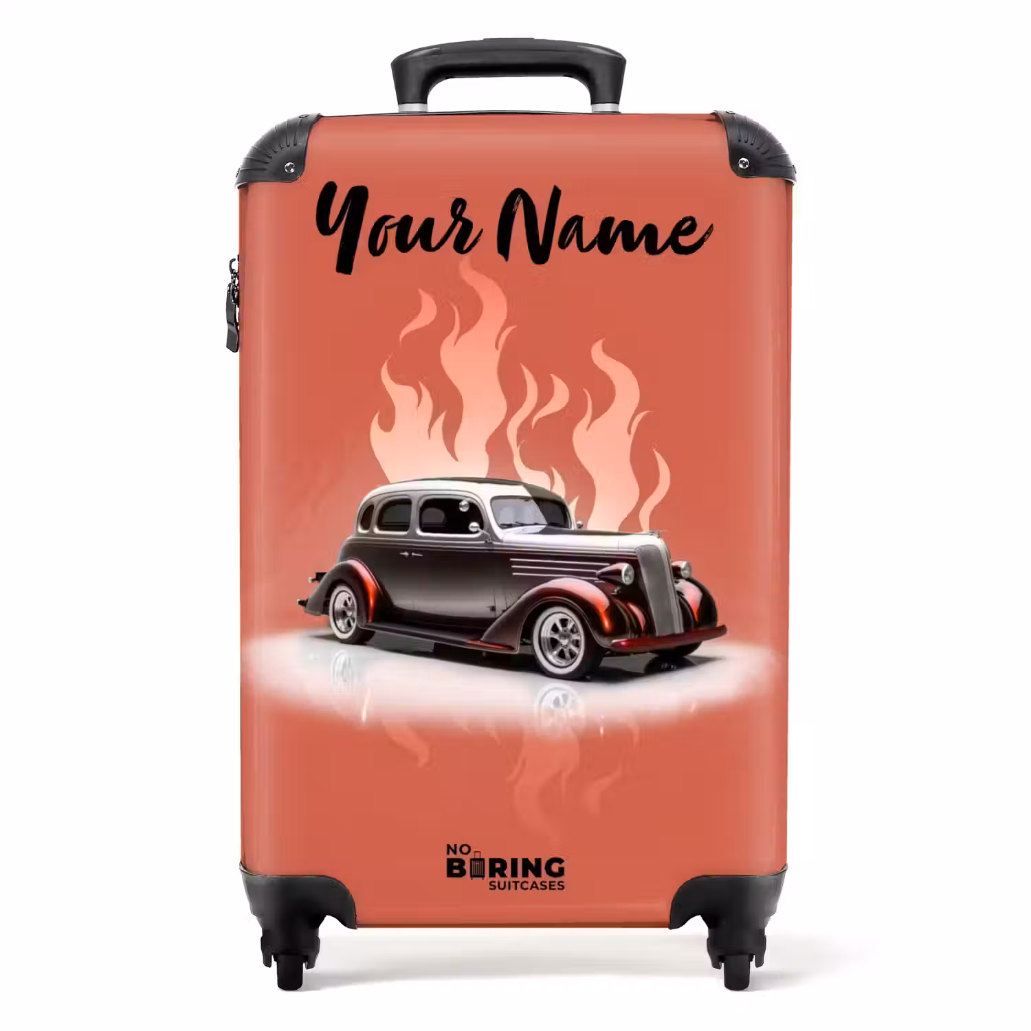Grijze auto met roze vlammen NBS - Handbagage koffer - Kinderen Unisex middel -productfoto_recht